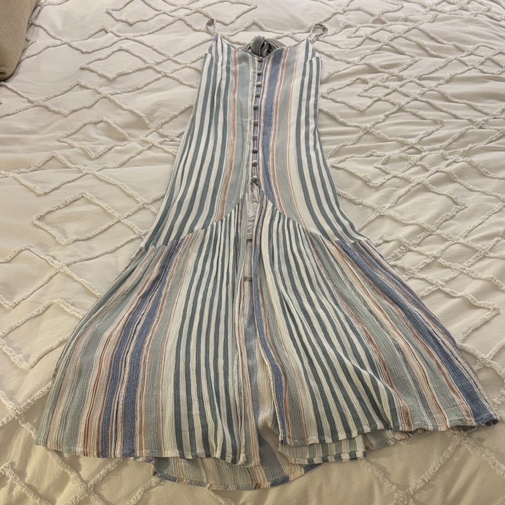 Aakaa Blue and White Striped Maxi Dress